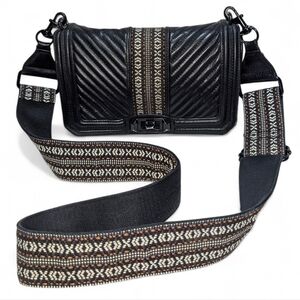 Rebecca Minkoff Jacquard Love Crossbody Bag Guitar Strap Black Genuine Leather